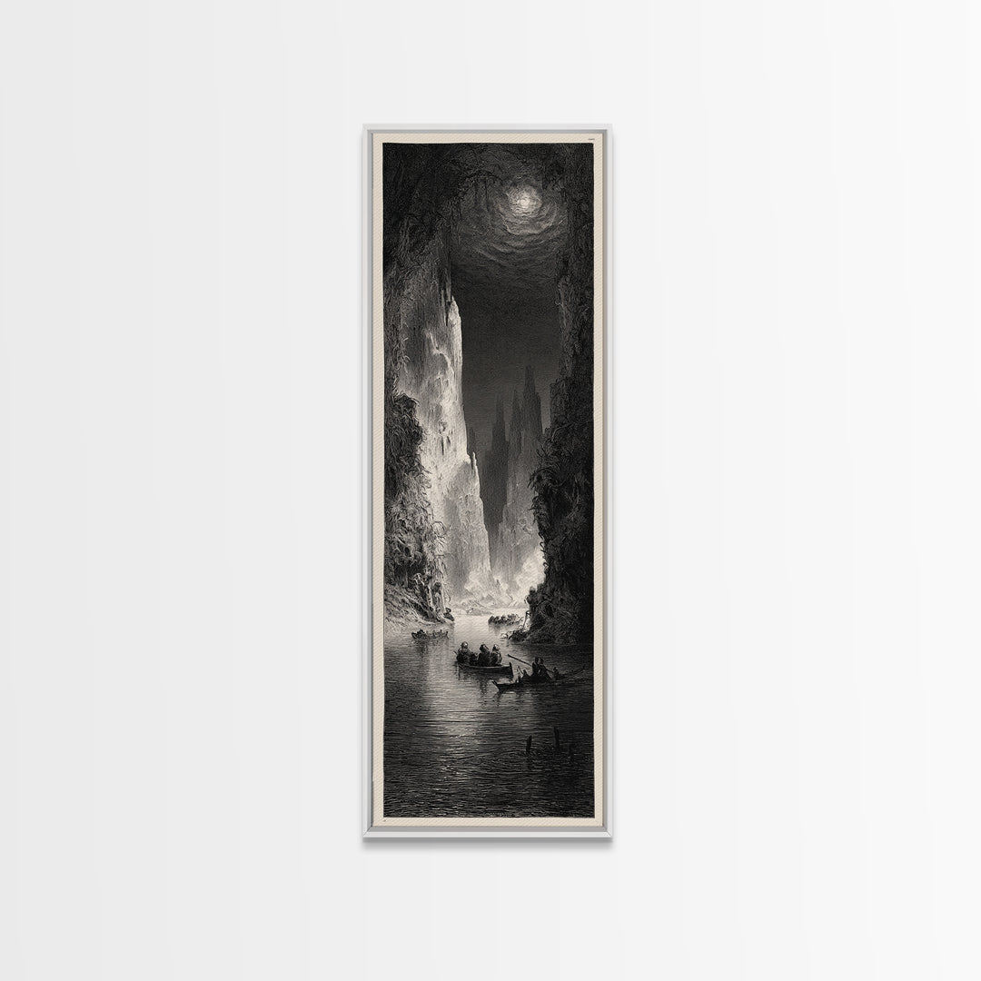 The Lake Phantom, Gothic Engraving Art, Tall Narrow Wall Art, Dark Fantasy Wall Art, Framed Canvas Print, Halloween Wall Art