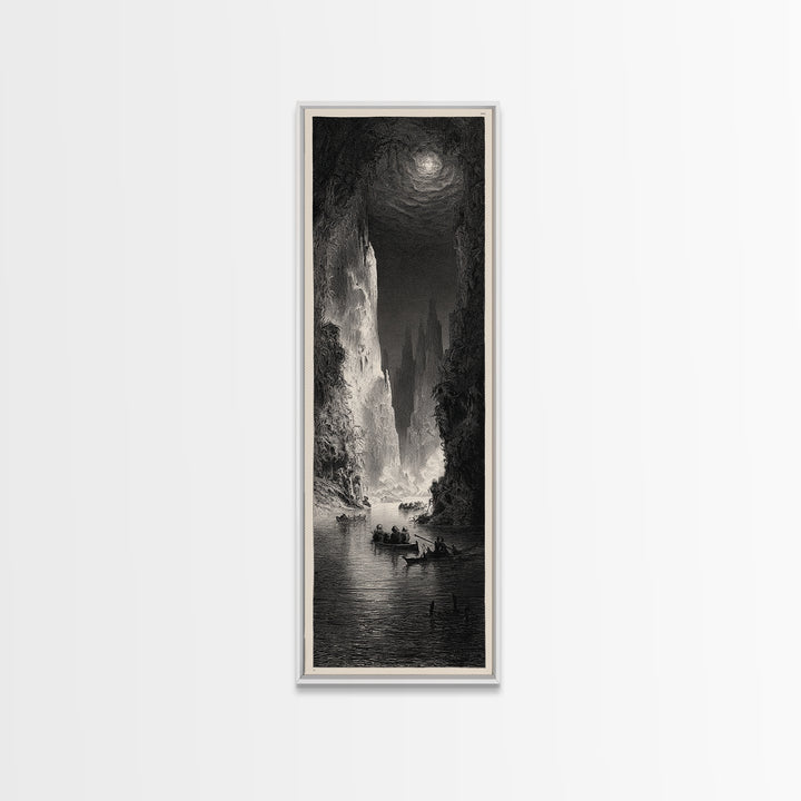 The Lake Phantom, Gothic Engraving Art, Tall Narrow Wall Art, Dark Fantasy Wall Art, Framed Canvas Print, Halloween Wall Art