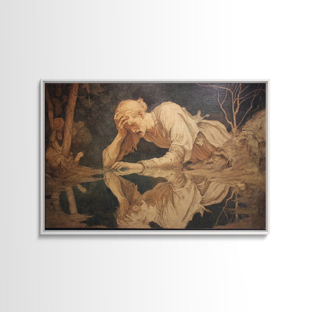 The Lake Phantom, Dark Renaissance Art, Landscape Wall Art, Macabre Wall Art, Framed Canvas Print, Halloween Wall Art
