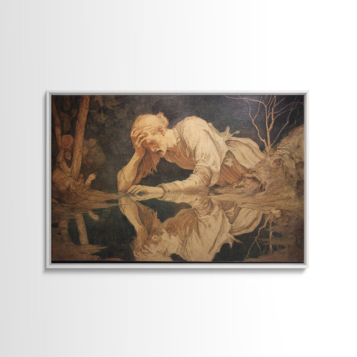 The Lake Phantom, Dark Renaissance Art, Landscape Wall Art, Macabre Wall Art, Framed Canvas Print, Halloween Wall Art