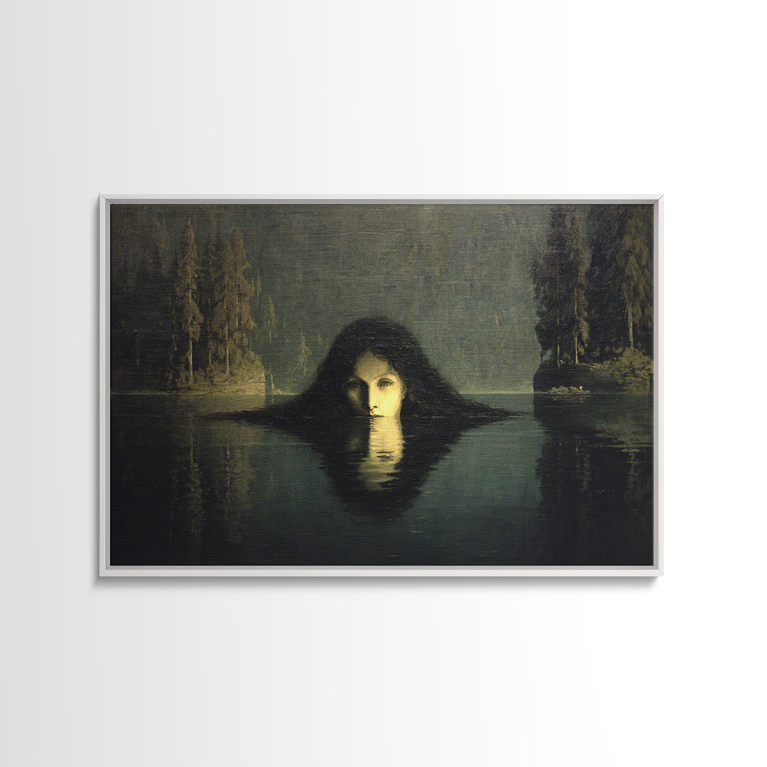 The Lake Phantom, Symbolist Gothic Landscape, Landscape Wall Art, Dark Halloween Decor, Framed Canvas Print, Halloween Wall Art