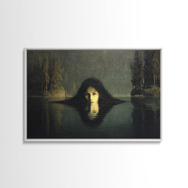 The Lake Phantom, Symbolist Gothic Landscape, Landscape Wall Art, Dark Halloween Decor, Framed Canvas Print, Halloween Wall Art
