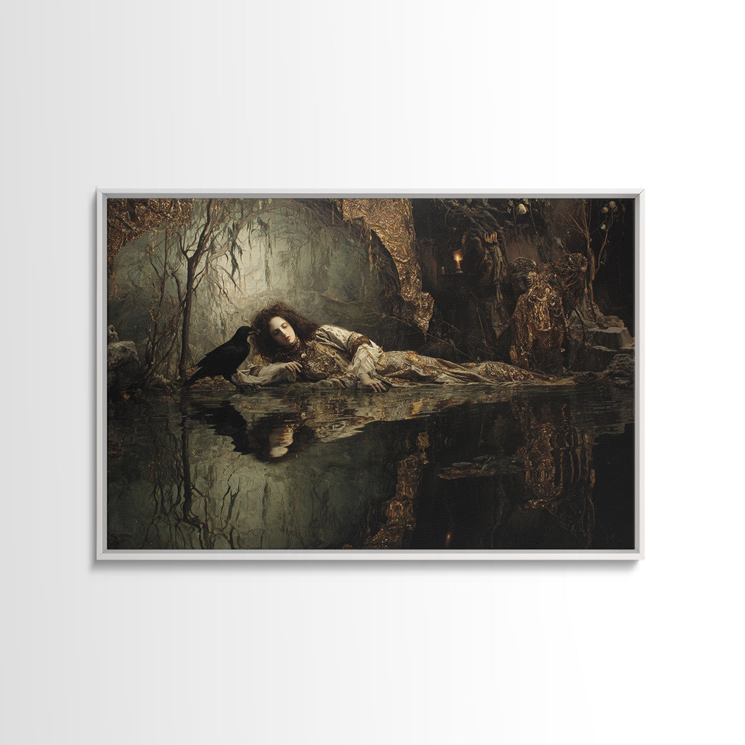 The Lake Phantom, Ornate Symbolist Art, Landscape Wall Art, Dark Fantasy Wall Art, Framed Canvas Print, Halloween Wall Art