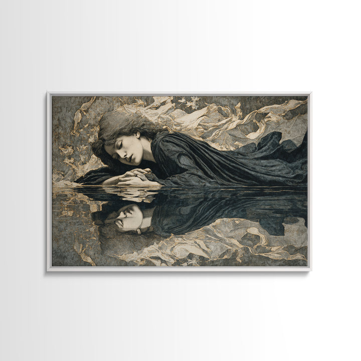 The Lake Phantom, Symbolist Death Art, Landscape Wall Art, Macabre Wall Art, Framed Canvas Print, Halloween Wall Art