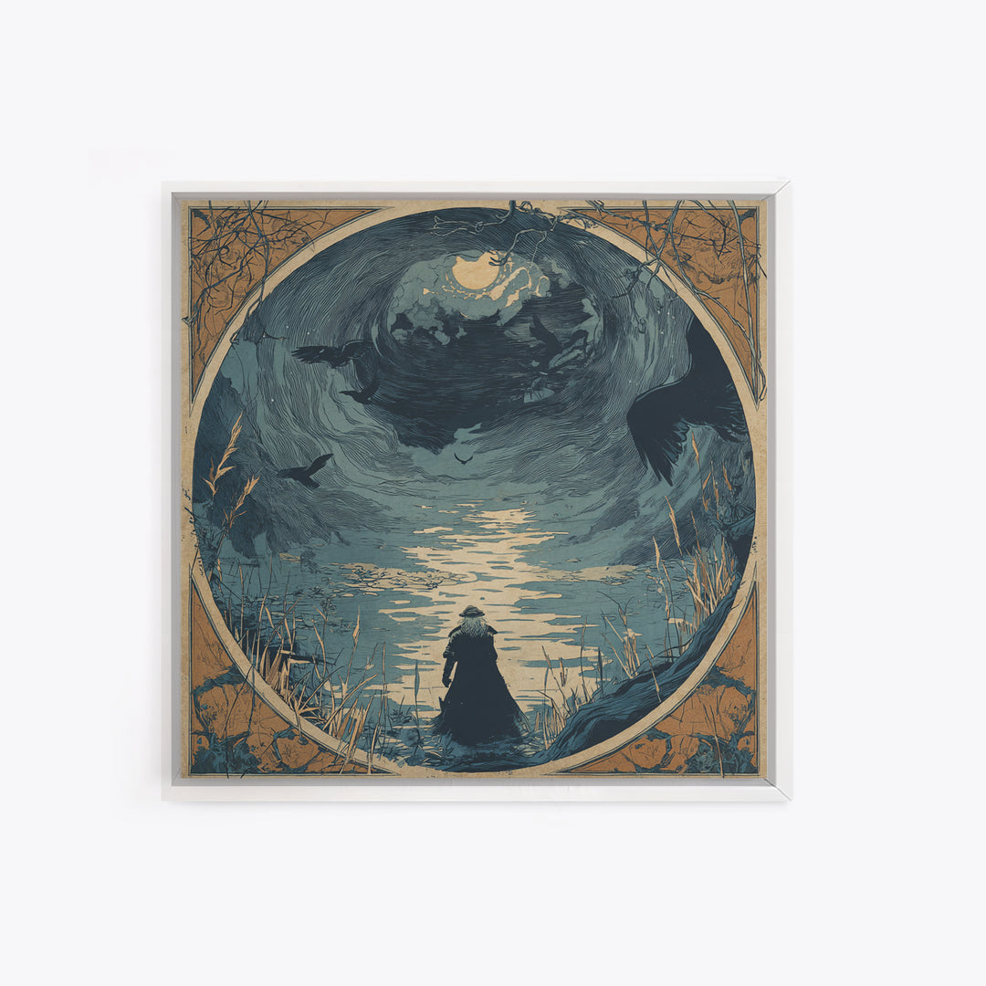 The Lake Phantom, Symbolist Etching Art, Square Wall Art, Macabre Wall Art, Framed Canvas Print, Halloween Wall Art, Dark Fantasy Art