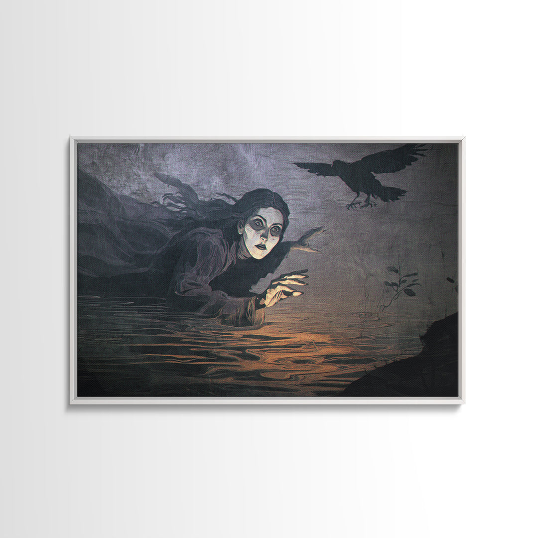 The Lake Phantom, Expressionist Gothic Art, Landscape Wall Art, Macabre Wall Art, Framed Canvas Print, Halloween Wall Art, Horror Wall Art