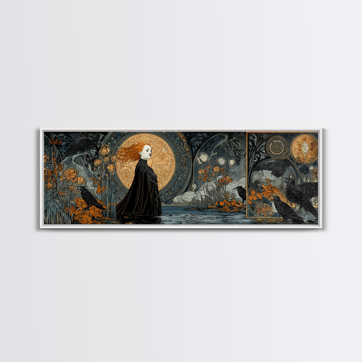 The Lake Phantom, Stained Glass Gothic Art, Extra Wide Wall Art, Dark Halloween Decor, Canvas Print, Halloween Wall Art, Statement Wall Art