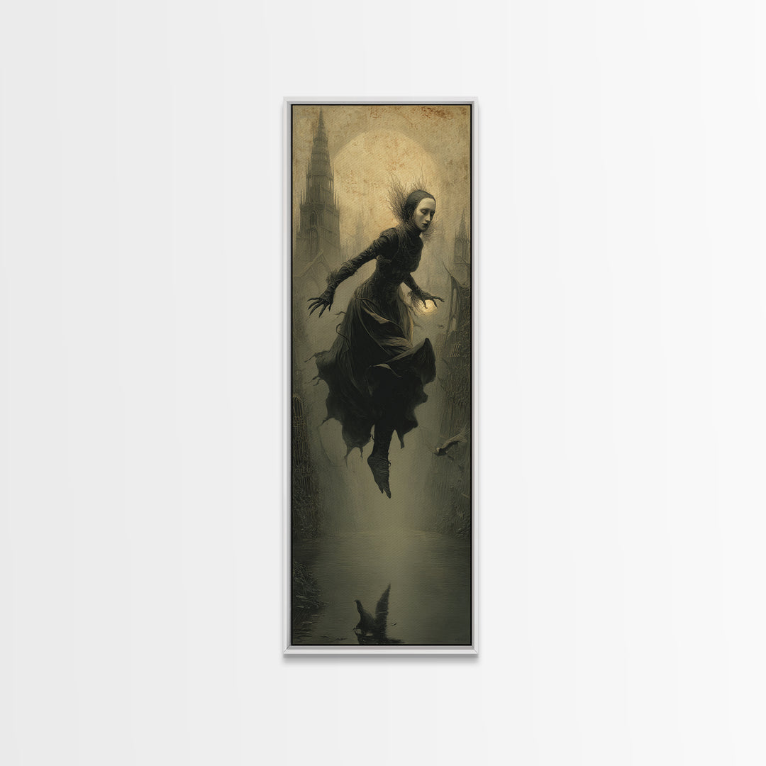 The Lake Phantom, Surreal Apocalyptic Art, Tall Narrow Wall Art, Dark Fantasy Wall Art, Canvas Print, Halloween Wall Art