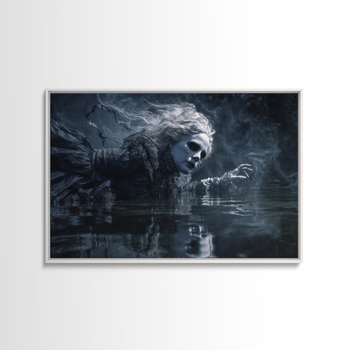 The Lake Phantom, Biomechanical Horror Art, Landscape Wall Art, Dark Halloween Decor, Canvas Print, Halloween Wall Art, Gothic Home Decor