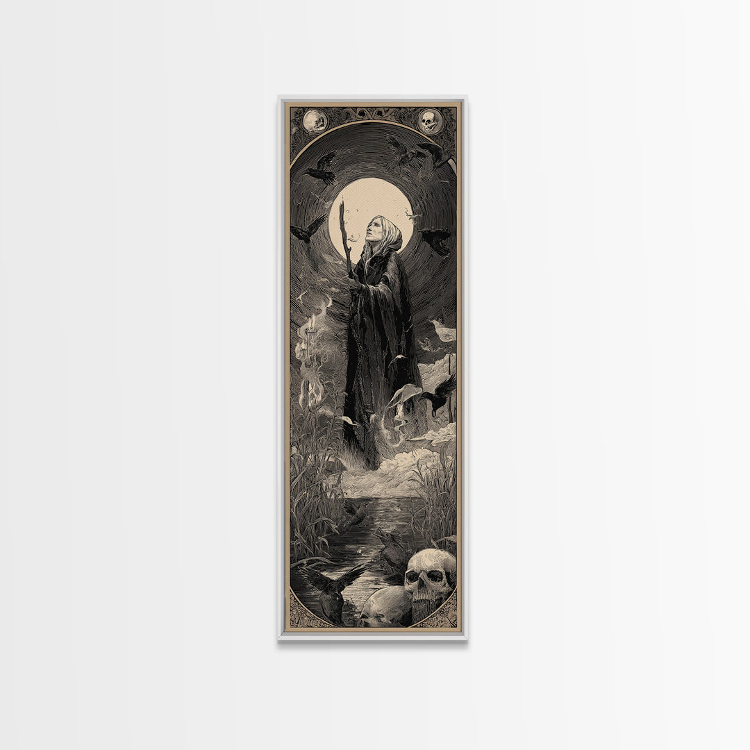 The Salt-Marsh Witch, Gothic Engraving Art, Tall Narrow Wall Art, Dark Halloween Decor, Canvas Print, Halloween Wall Art