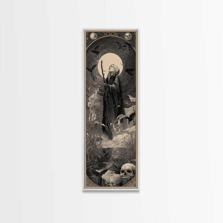 The Salt-Marsh Witch, Gothic Engraving Art, Tall Narrow Wall Art, Dark Halloween Decor, Canvas Print, Halloween Wall Art