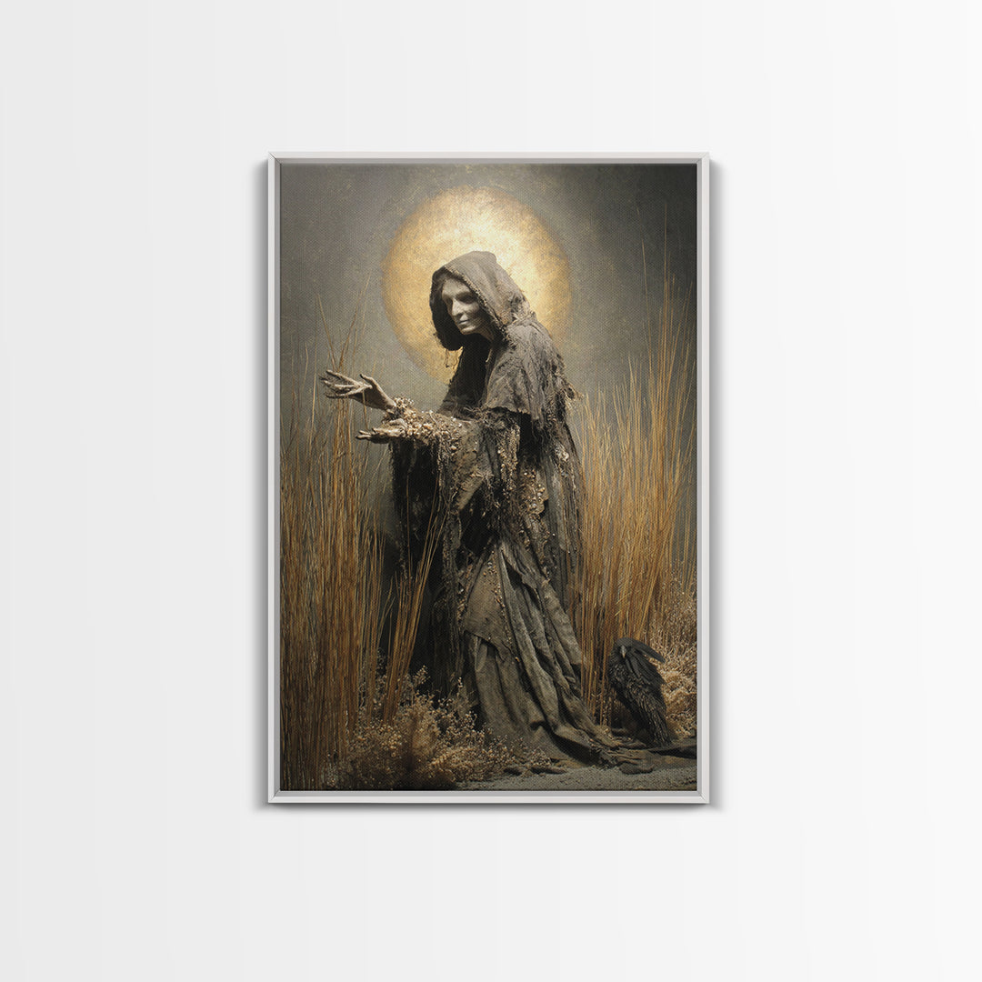 The Salt-Marsh Witch, Dark Renaissance Art, Vertical Wall Art, Dark Fantasy Wall Art, Canvas Print, Halloween Wall Art