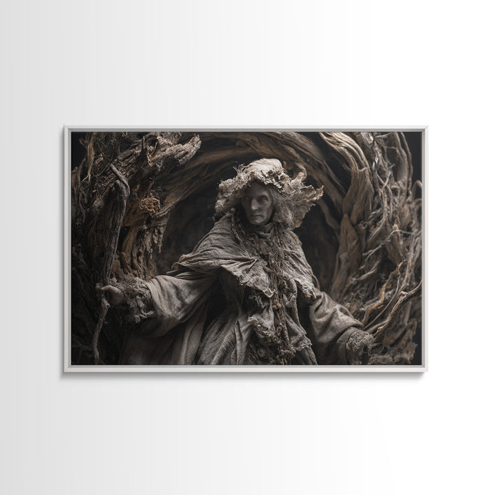 The Salt-Marsh Witch, Baroque Witchcraft Art, Landscape Wall Art, Dark Halloween Decor, Framed Canvas Print, Halloween Wall Art