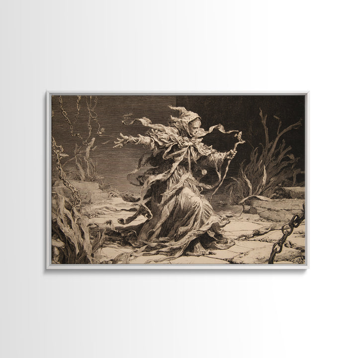 The Salt-Marsh Witch, Architectural Etching Art, Landscape Wall Art, Gothic Horror Wall Art, Framed Canvas Print