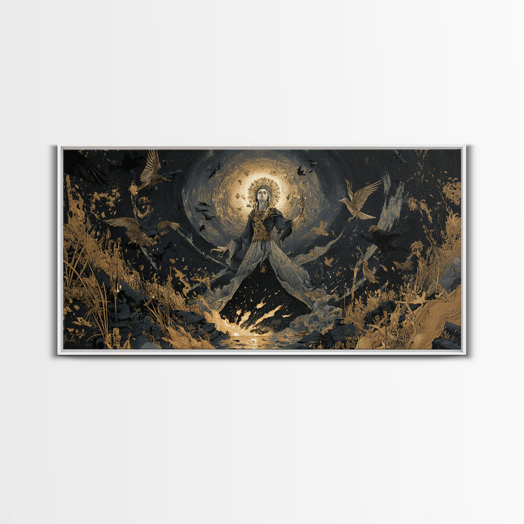 The Salt-Marsh Witch, Apocalyptic Romantic Art, Wide Panoramic Art, Dark Fantasy Wall Art, Canvas Print, Halloween Wall Art