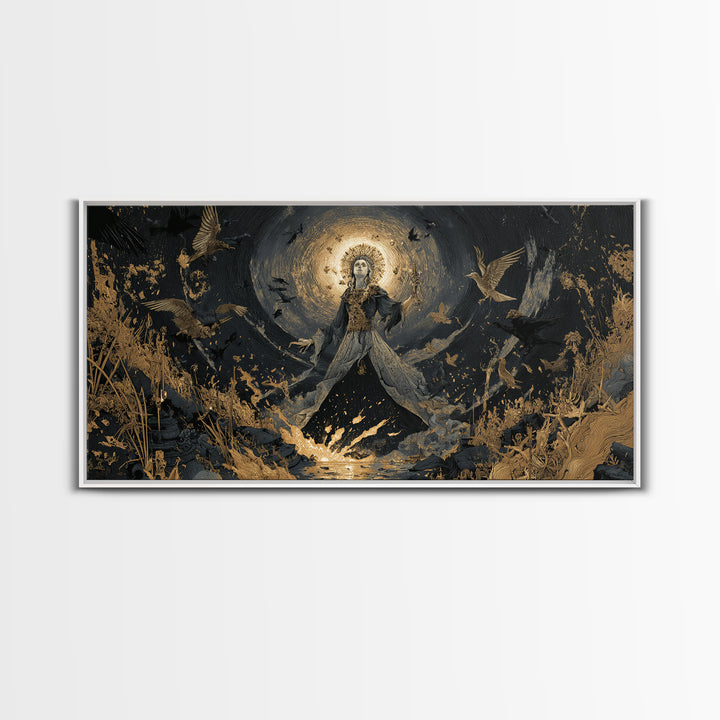 The Salt-Marsh Witch, Apocalyptic Romantic Art, Wide Panoramic Art, Dark Fantasy Wall Art, Canvas Print, Halloween Wall Art
