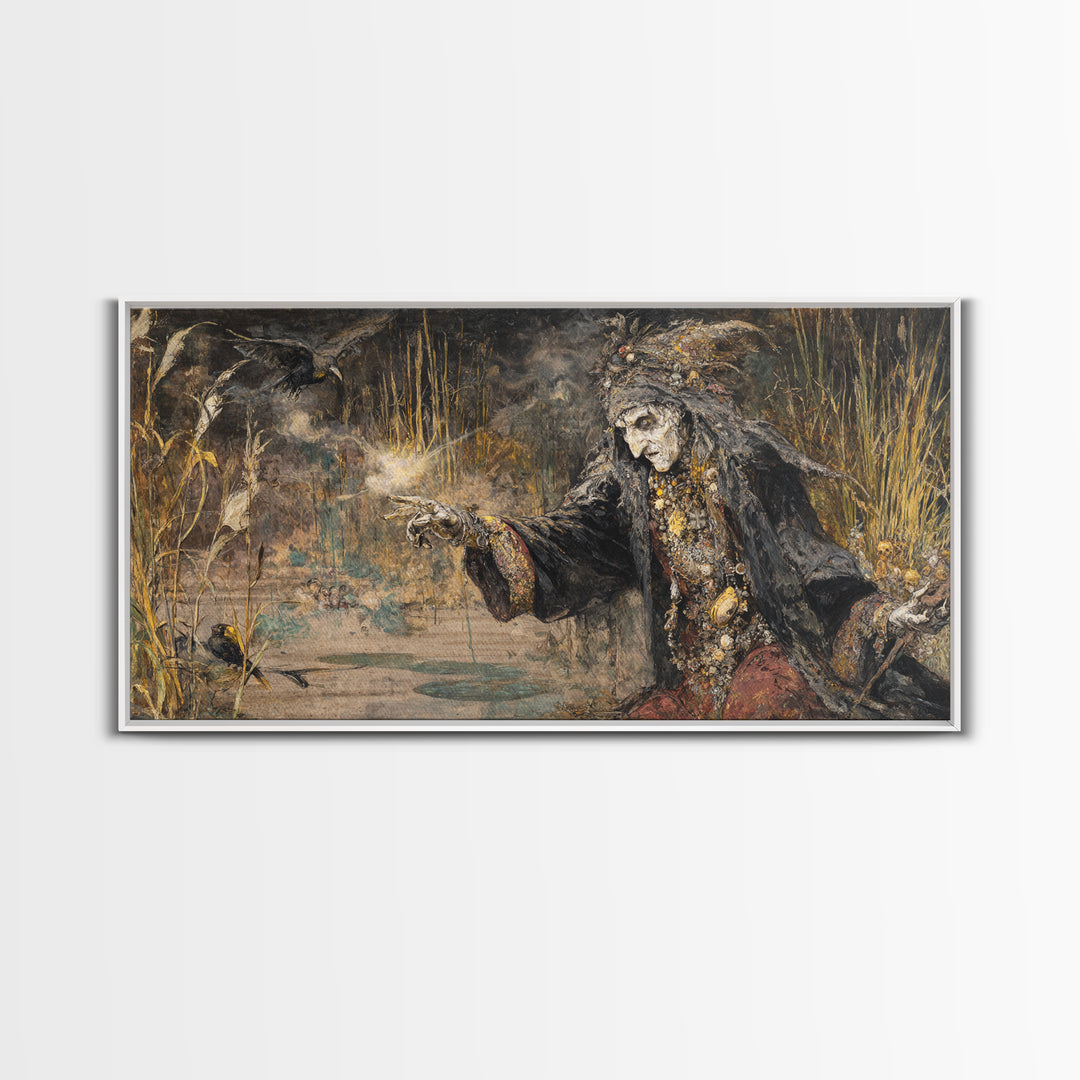 The Salt-Marsh Witch, Grotesque Carnival Art, Wide Panoramic Art, Dark Halloween Decor, Canvas Print, Halloween Wall Art