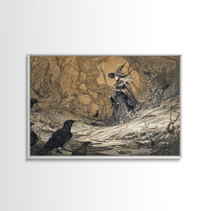 The Salt-Marsh Witch, Gothic Storybook Art, Landscape Wall Art, Macabre Wall Art, Framed Canvas Print, Halloween Wall Art