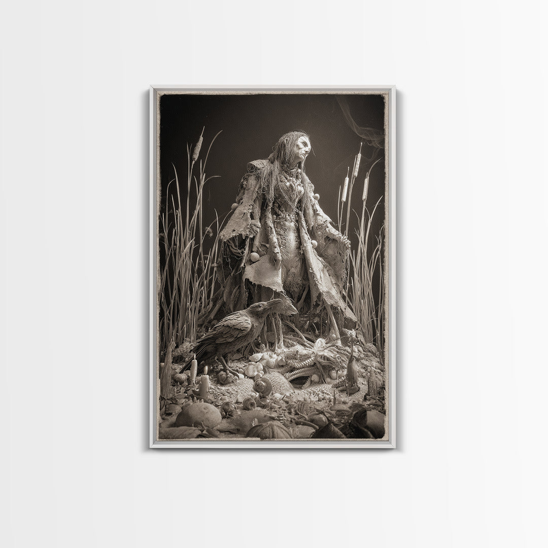 The Salt-Marsh Witch, Biomechanical Horror Art, Vertical Wall Art, Dark Halloween Decor, Canvas Print, Halloween Wall Art, Horror Wall Art