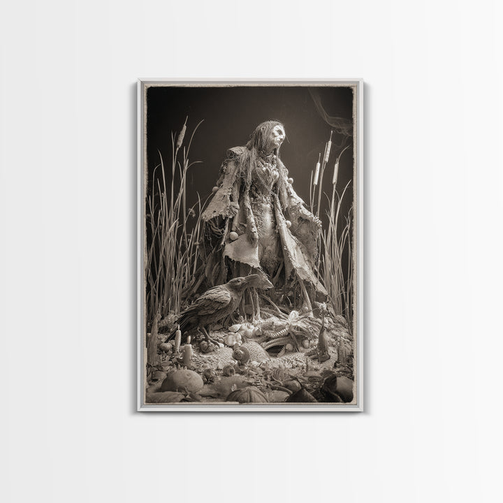 The Salt-Marsh Witch, Biomechanical Horror Art, Vertical Wall Art, Dark Halloween Decor, Canvas Print, Halloween Wall Art, Horror Wall Art