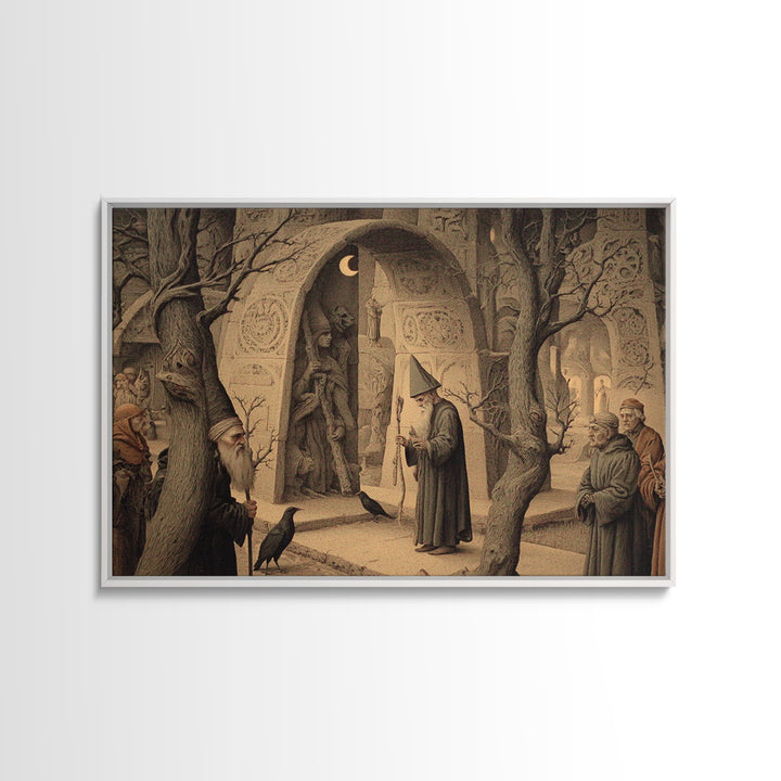 The Stone-Circle Spirit, Medieval Grotesque Art, Landscape Wall Art, Gothic Horror Wall Art, Framed Canvas Print, Halloween Wall Art
