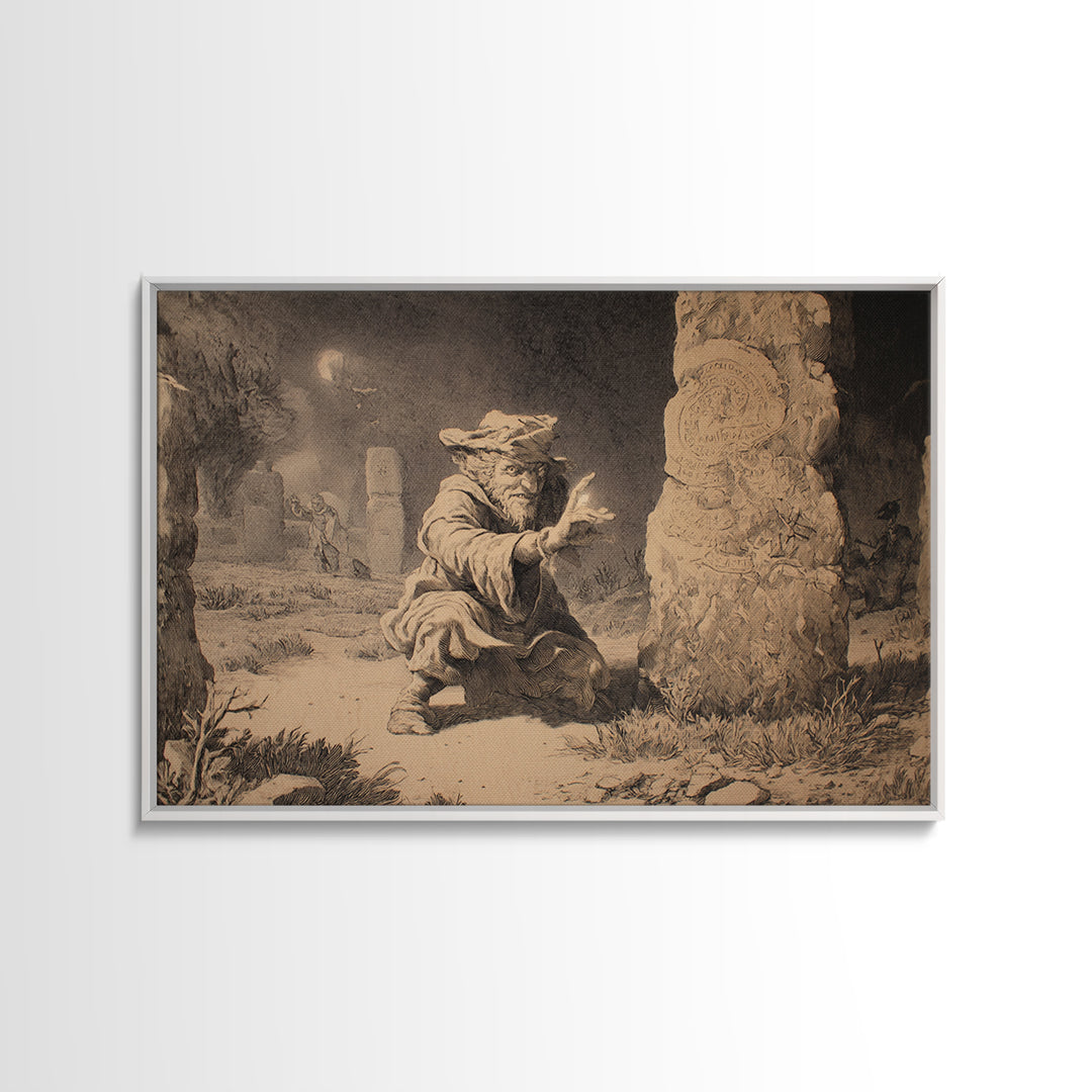 The Stone-Circle Spirit, Northern Renaissance Horror, Landscape Wall Art, Dark Fantasy Wall Art, Canvas Print, Halloween Wall Art