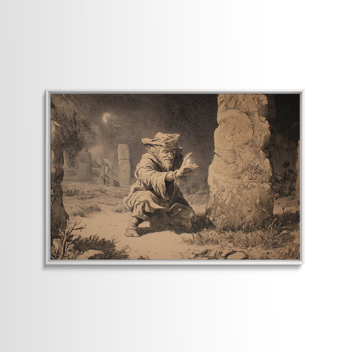 The Stone-Circle Spirit, Northern Renaissance Horror, Landscape Wall Art, Dark Fantasy Wall Art, Canvas Print, Halloween Wall Art