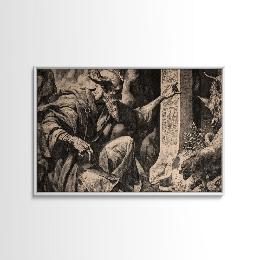 The Stone-Circle Spirit, Renaissance Engraving Art, Landscape Wall Art, Macabre Wall Art, Canvas Print, Halloween Wall Art