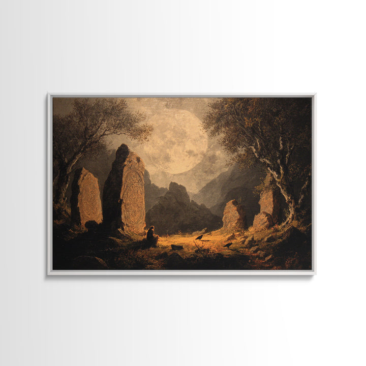 The Stone-Circle Spirit, Baroque Witchcraft Art, Landscape Wall Art, Gothic Horror Wall Art, Framed Canvas Print, Halloween Wall Art