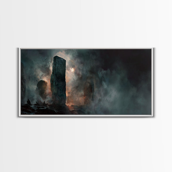 The Stone-Circle Spirit, Apocalyptic Romantic Art, Wide Panoramic Art, Gothic Horror Wall Art, Canvas Print, Halloween Wall Art