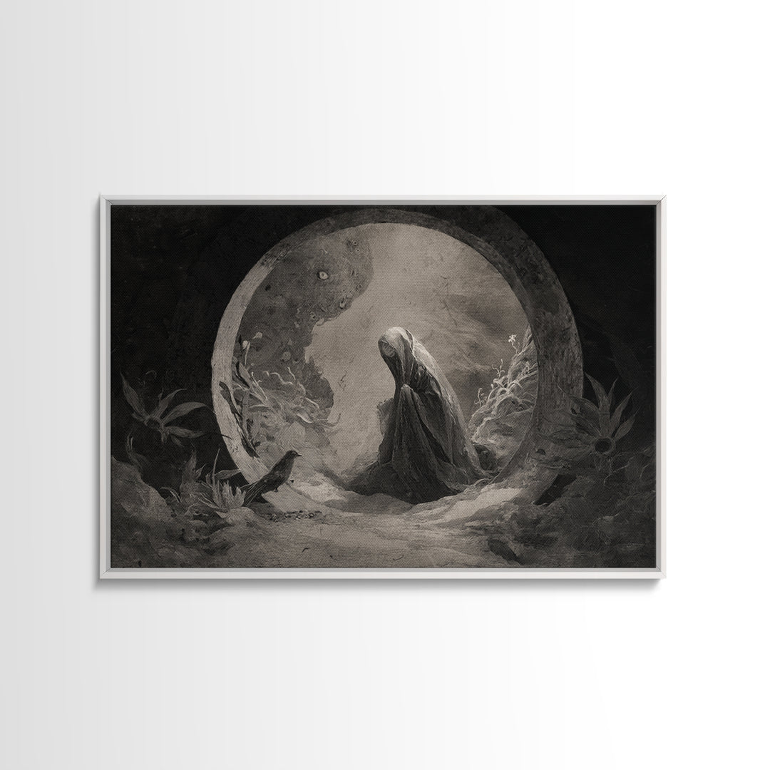 The Stone-Circle Spirit, Symbolist Dream Art, Landscape Wall Art, Gothic Horror Wall Art, Canvas Print, Halloween Wall Art
