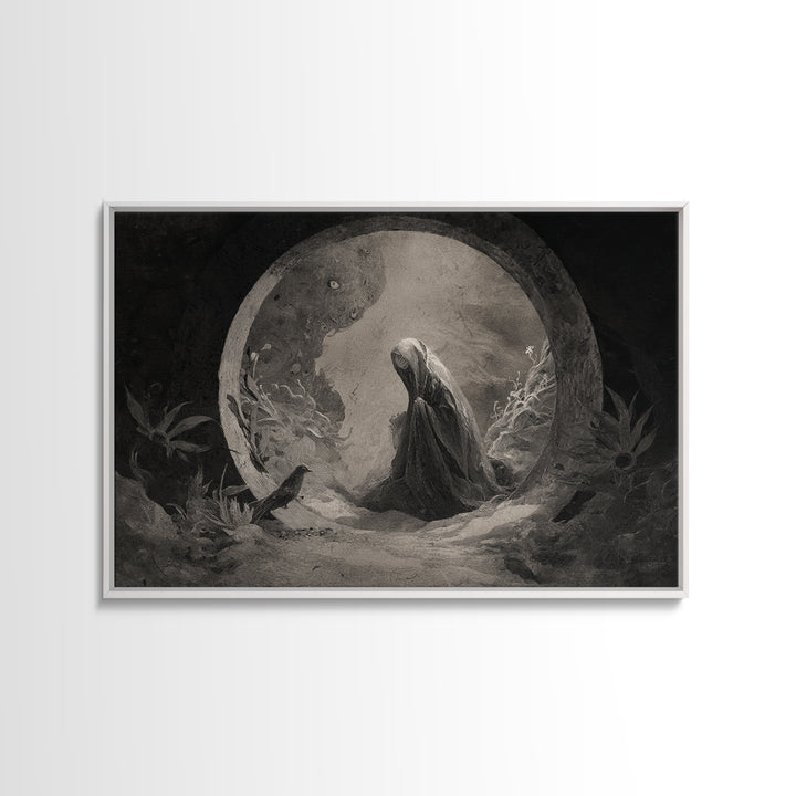 The Stone-Circle Spirit, Symbolist Dream Art, Landscape Wall Art, Gothic Horror Wall Art, Canvas Print, Halloween Wall Art