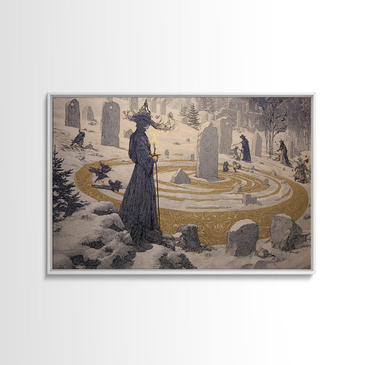 The Stone-Circle Spirit, Symbolist Death Art, Landscape Wall Art, Dark Halloween Decor, Canvas Print, Halloween Wall Art