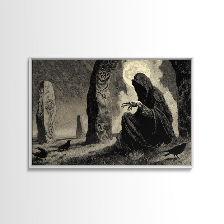 The Stone-Circle Spirit, Expressionist Nightmare Art, Landscape Wall Art, Macabre Wall Art, Framed Canvas Print, Halloween Wall Art