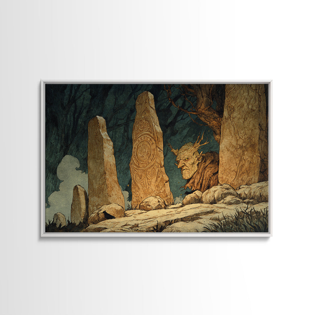 The Stone-Circle Spirit, Gothic Storybook Art, Landscape Wall Art, Gothic Horror Wall Art, Canvas Print, Halloween Wall Art
