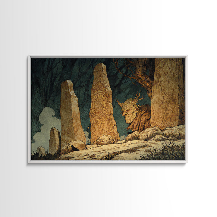 The Stone-Circle Spirit, Gothic Storybook Art, Landscape Wall Art, Gothic Horror Wall Art, Canvas Print, Halloween Wall Art