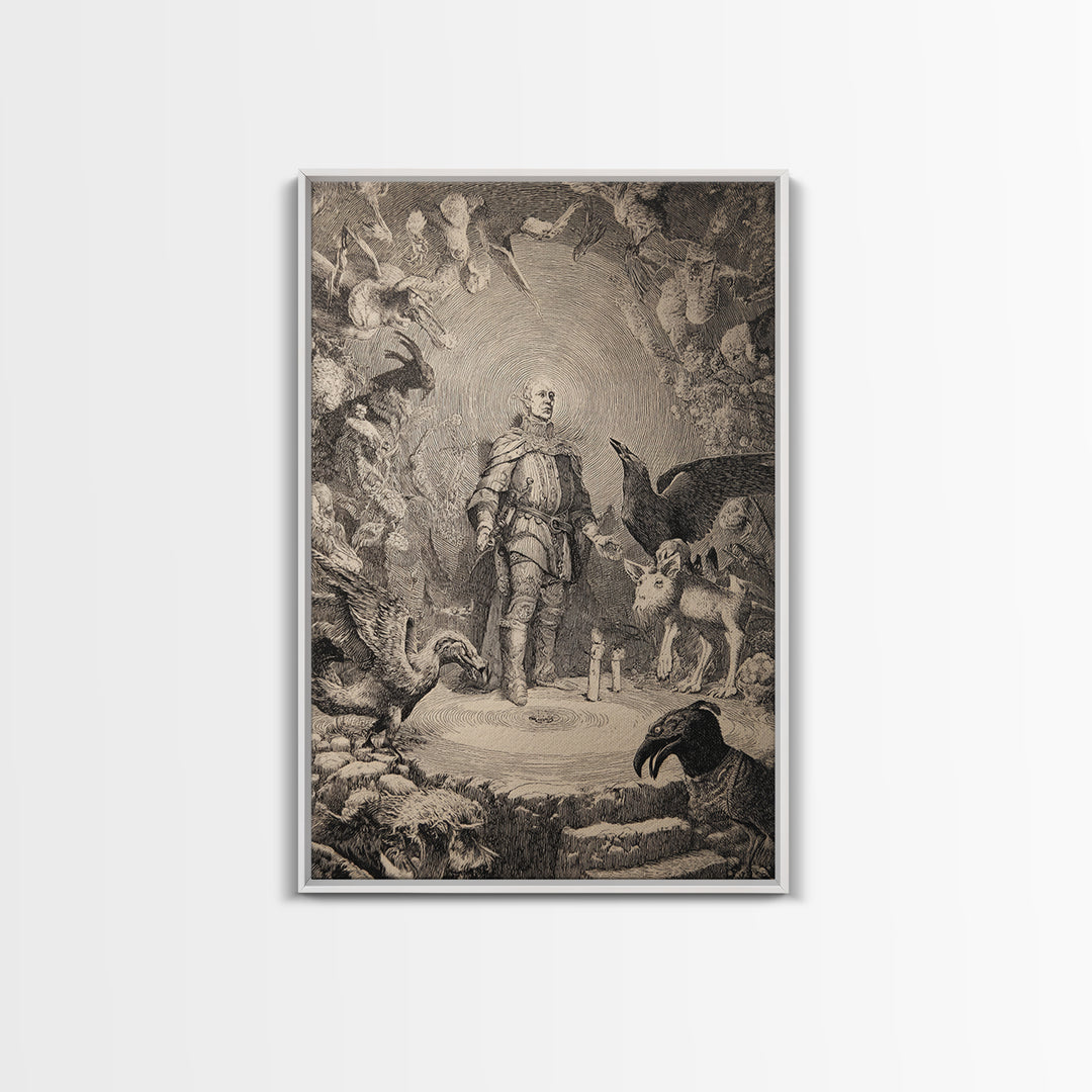 The Cave Oracle, Renaissance Engraving Art, Vertical Wall Art, Macabre Wall Art, Canvas Print, Halloween Wall Art, Dark Fantasy Art