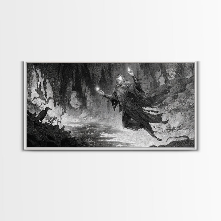 The Cave Oracle, Expressionist Nightmare Art, Wide Panoramic Art, Macabre Wall Art, Framed Canvas Print, Halloween Wall Art, Horror Wall Art