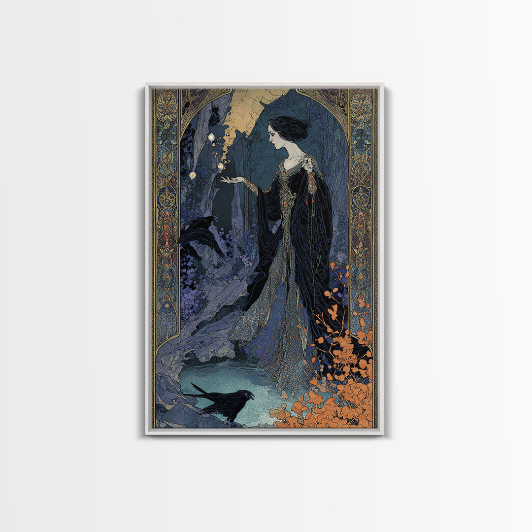 The Cave Oracle, Stained Glass Gothic Art, Vertical Wall Art, Dark Fantasy Wall Art, Canvas Print, Halloween Wall Art, Statement Wall Art