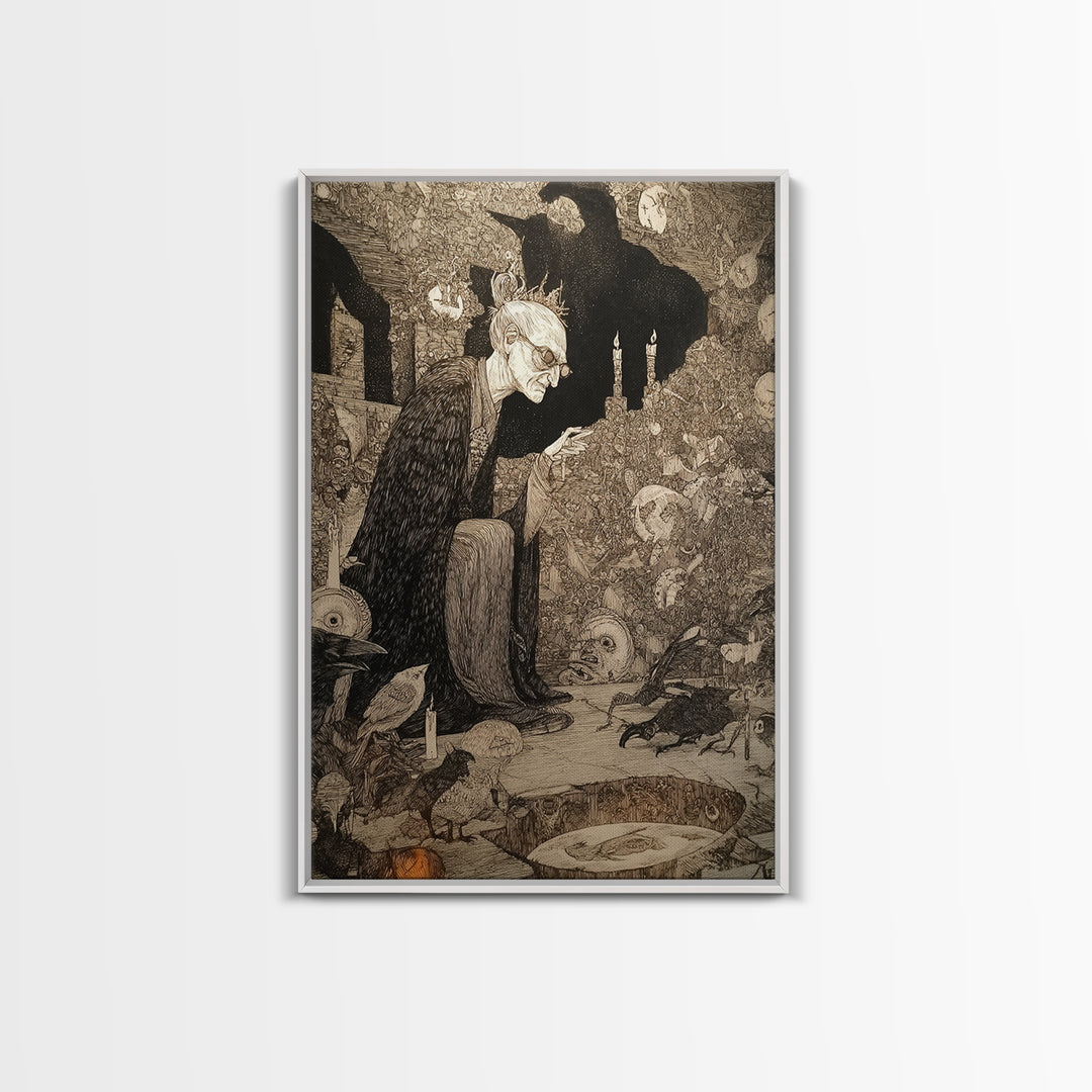 The Cave Oracle, Victorian Macabre Art, Vertical Wall Art, Dark Halloween Decor, Canvas Print, Halloween Wall Art, Macabre Wall Art