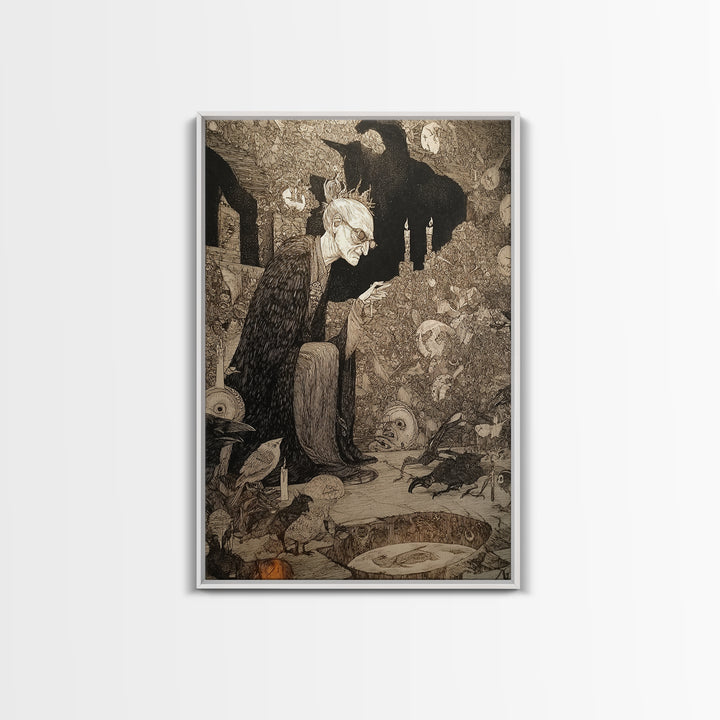 The Cave Oracle, Victorian Macabre Art, Vertical Wall Art, Dark Halloween Decor, Canvas Print, Halloween Wall Art, Macabre Wall Art