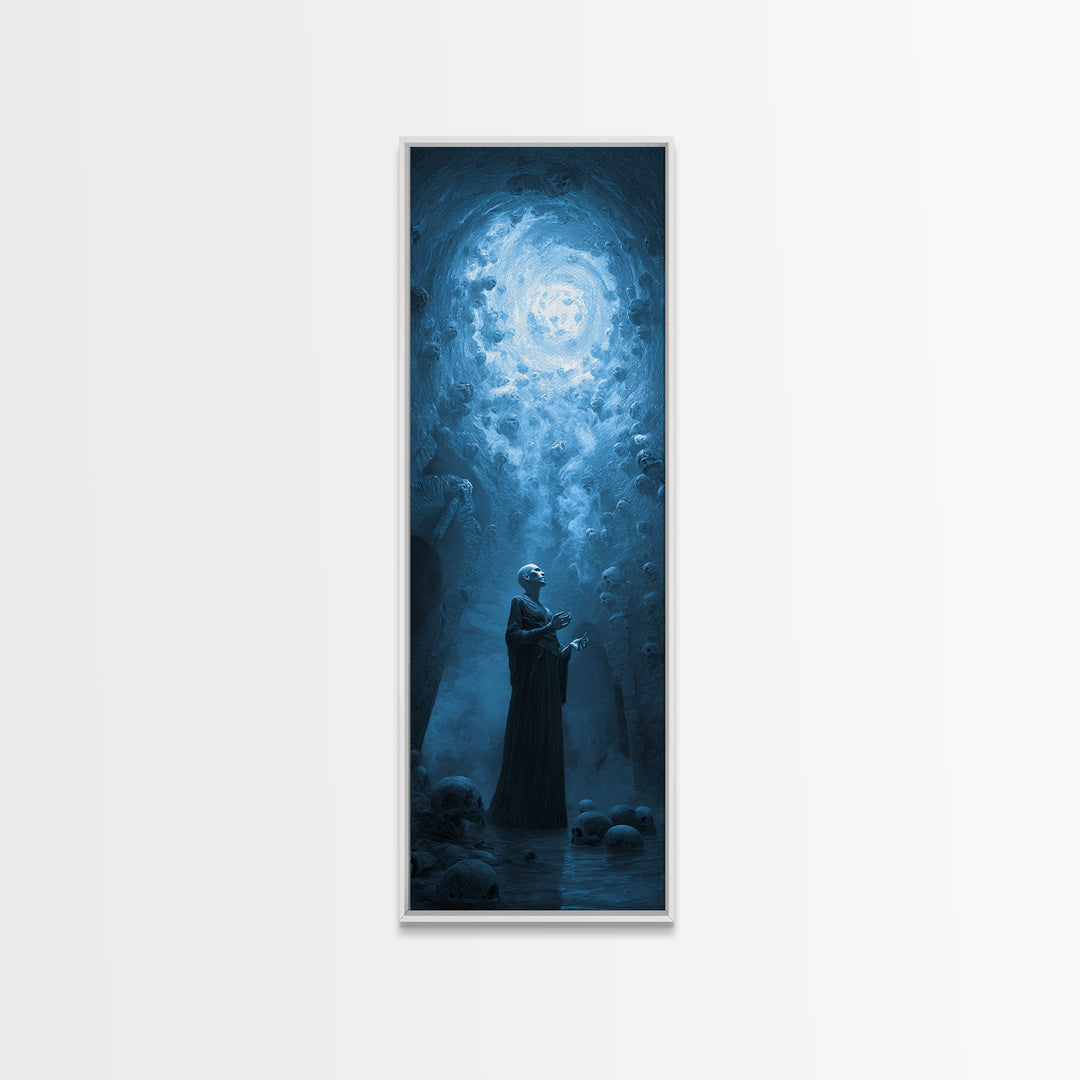 The Cave Oracle, Surreal Apocalyptic Art, Tall Narrow Wall Art, Dark Halloween Decor, Canvas Print, Halloween Wall Art