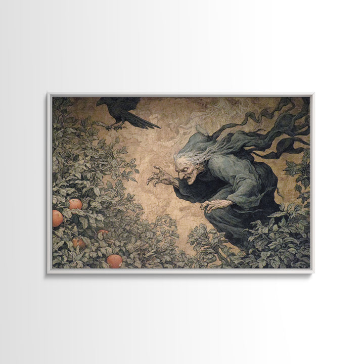 The Orchard Hag, Medieval Grotesque Art, Landscape Wall Art, Dark Halloween Decor, Framed Canvas Print, Halloween Wall Art