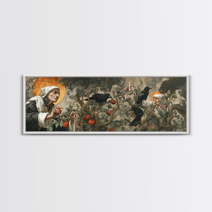 The Orchard Hag, Dark Renaissance Art, Extra Wide Wall Art, Dark Fantasy Wall Art, Canvas Print, Halloween Wall Art