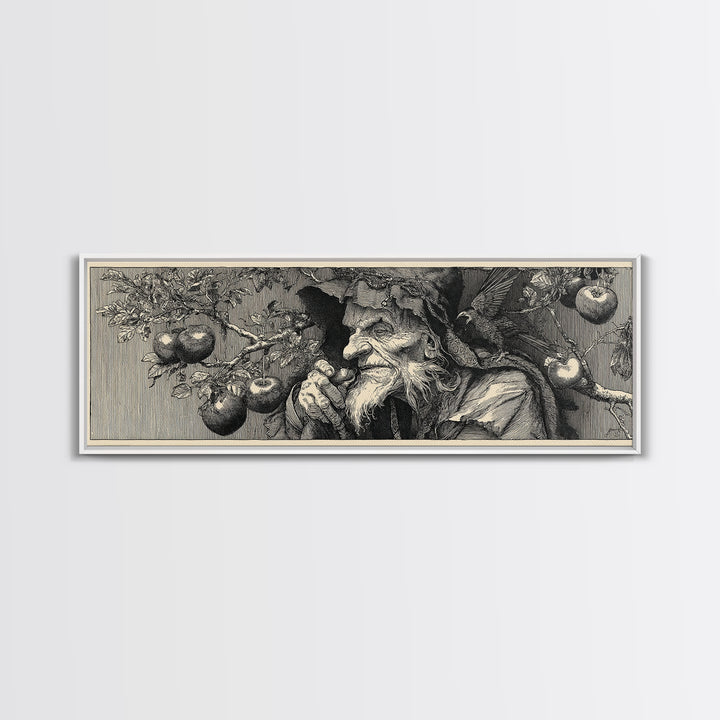 The Orchard Hag, Renaissance Engraving Art, Extra Wide Wall Art, Macabre Wall Art, Canvas Print, Halloween Wall Art, Dark Fantasy Art