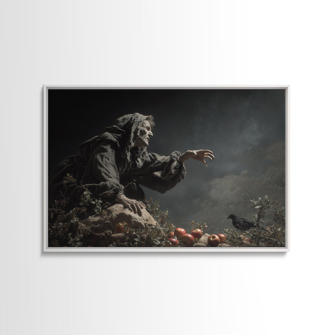 The Orchard Hag, Baroque Witchcraft Art, Landscape Wall Art, Gothic Horror Wall Art, Framed Canvas Print, Halloween Wall Art
