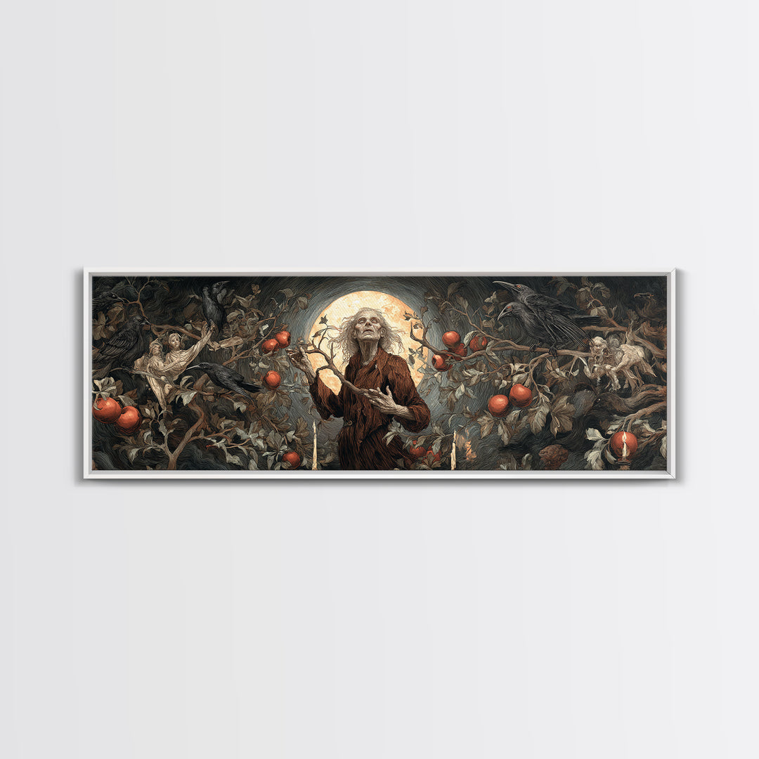 The Orchard Hag, Visionary Gothic Art, Extra Wide Wall Art, Dark Fantasy Wall Art, Framed Canvas Print, Halloween Wall Art