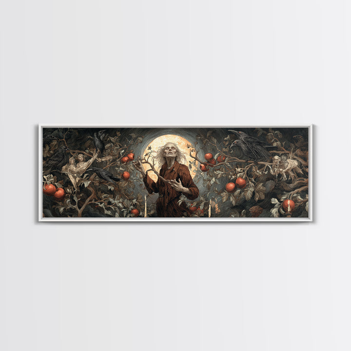 The Orchard Hag, Visionary Gothic Art, Extra Wide Wall Art, Dark Fantasy Wall Art, Framed Canvas Print, Halloween Wall Art