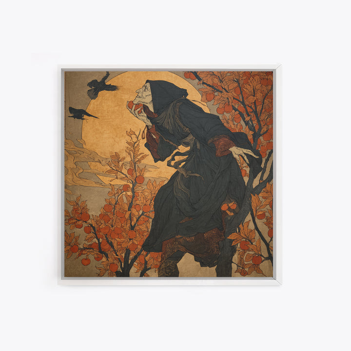 The Orchard Hag, Symbolist Etching Art, Square Wall Art, Dark Halloween Decor, Canvas Print, Halloween Wall Art, Statement Wall Art