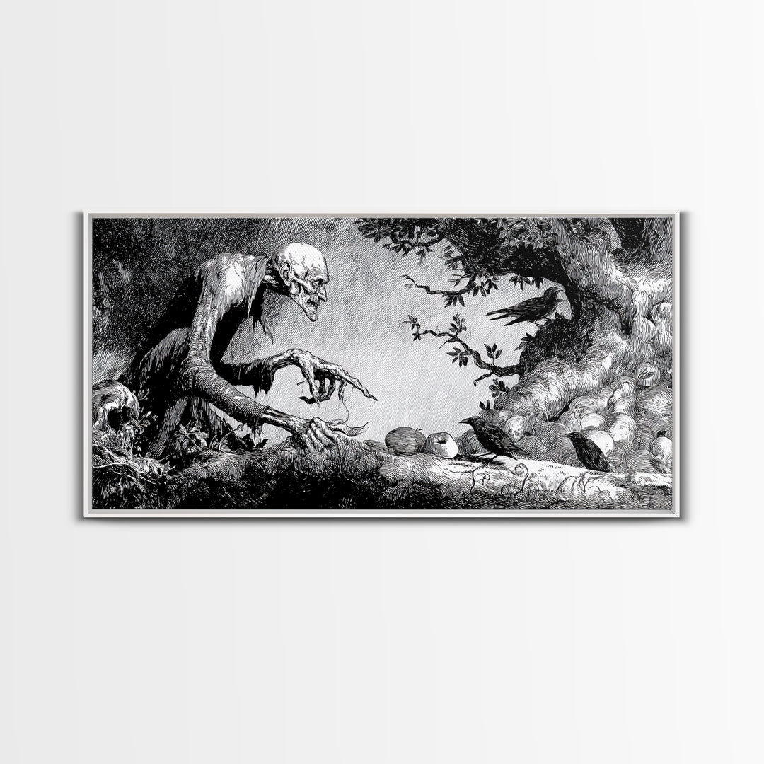 The Orchard Hag, Expressionist Nightmare Art, Wide Panoramic Art, Dark Halloween Decor, Canvas Print, Halloween Wall Art
